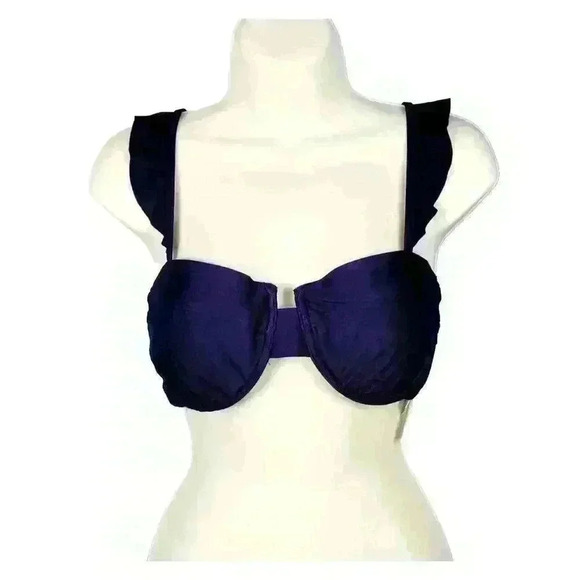 NAVY BLUE Top NWT TIME & TRU Bikini Bra  RUFFLE STRAPS Swim Bathing suit size Lg - Picture 2 of 5